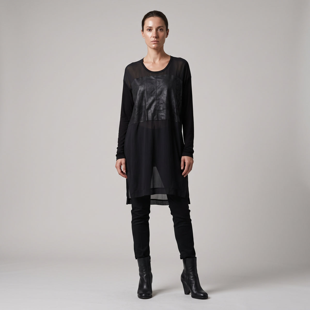 Mesh Paneled Long Sleeve Top