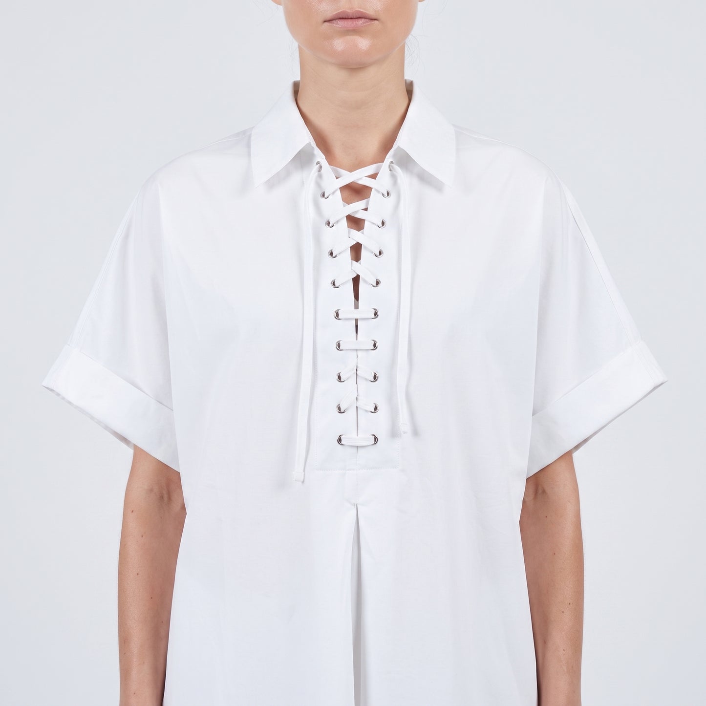 Lace-Up Cotton Poplin Shirt