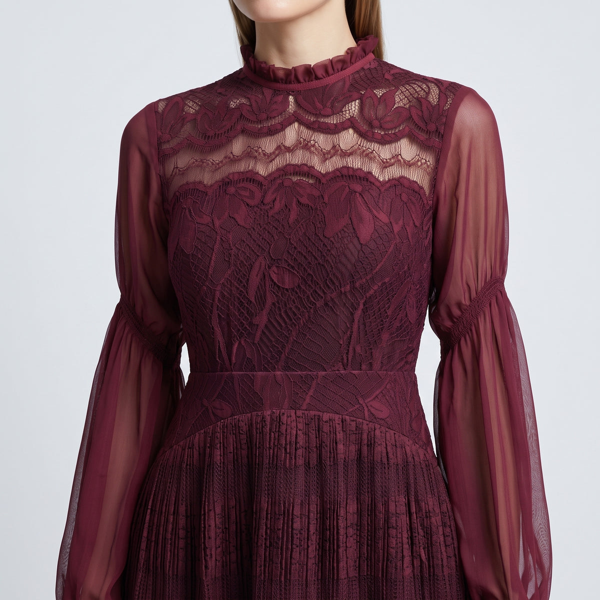 Burgundy Embroidered Lace Mini Dress