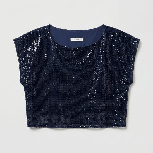 Navy Sequin Crop Top