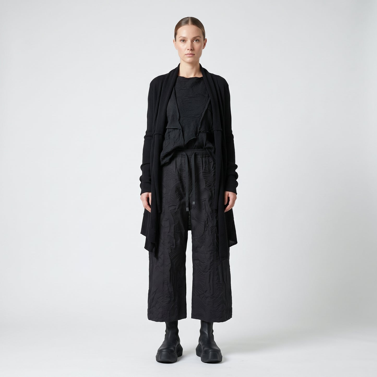 Textured Drawstring Wide Leg Trousers