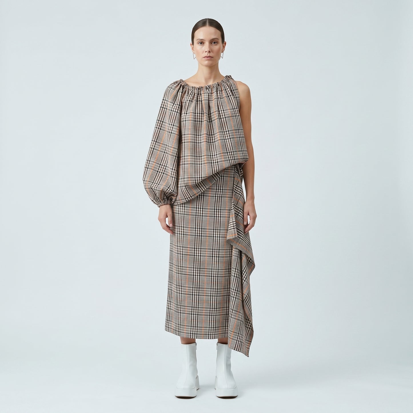 Asymmetric One Shoulder Plaid Top