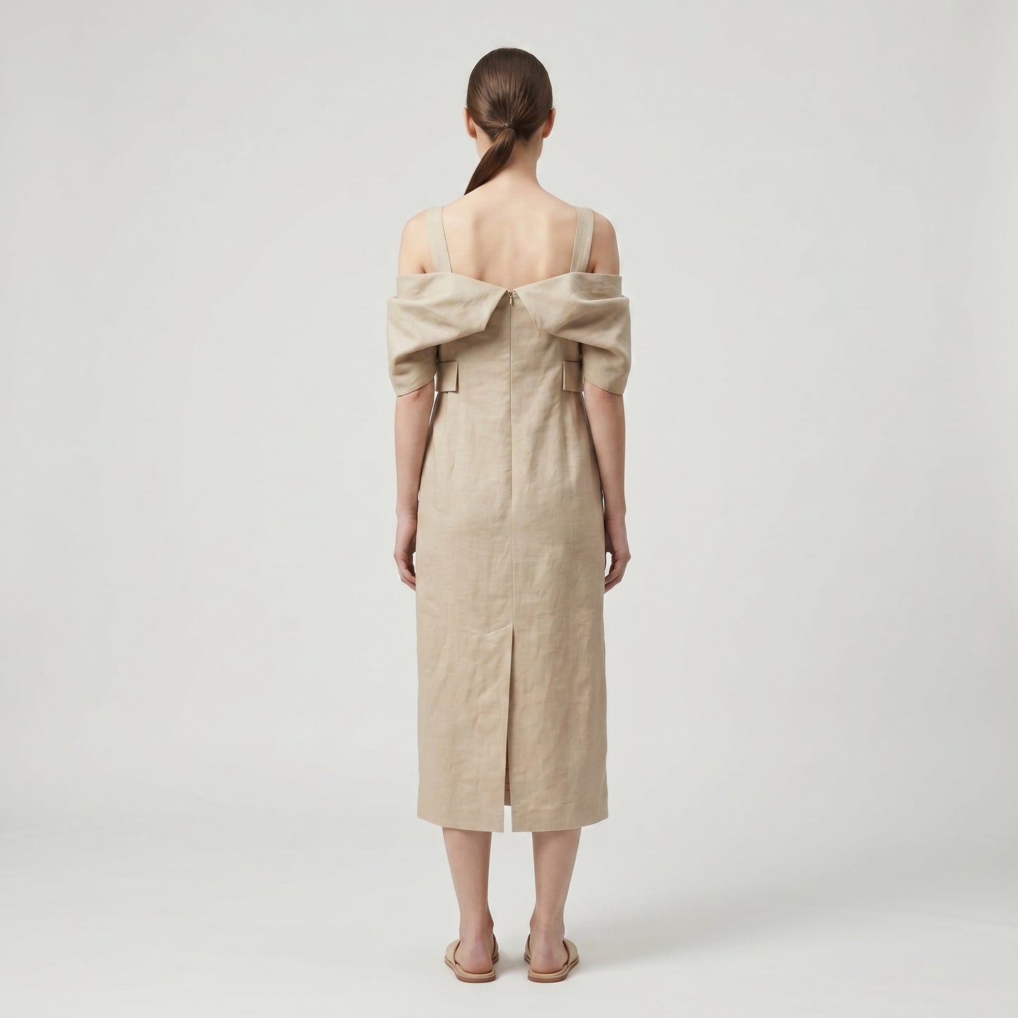 Off-Shoulder Tailored Linen Dress