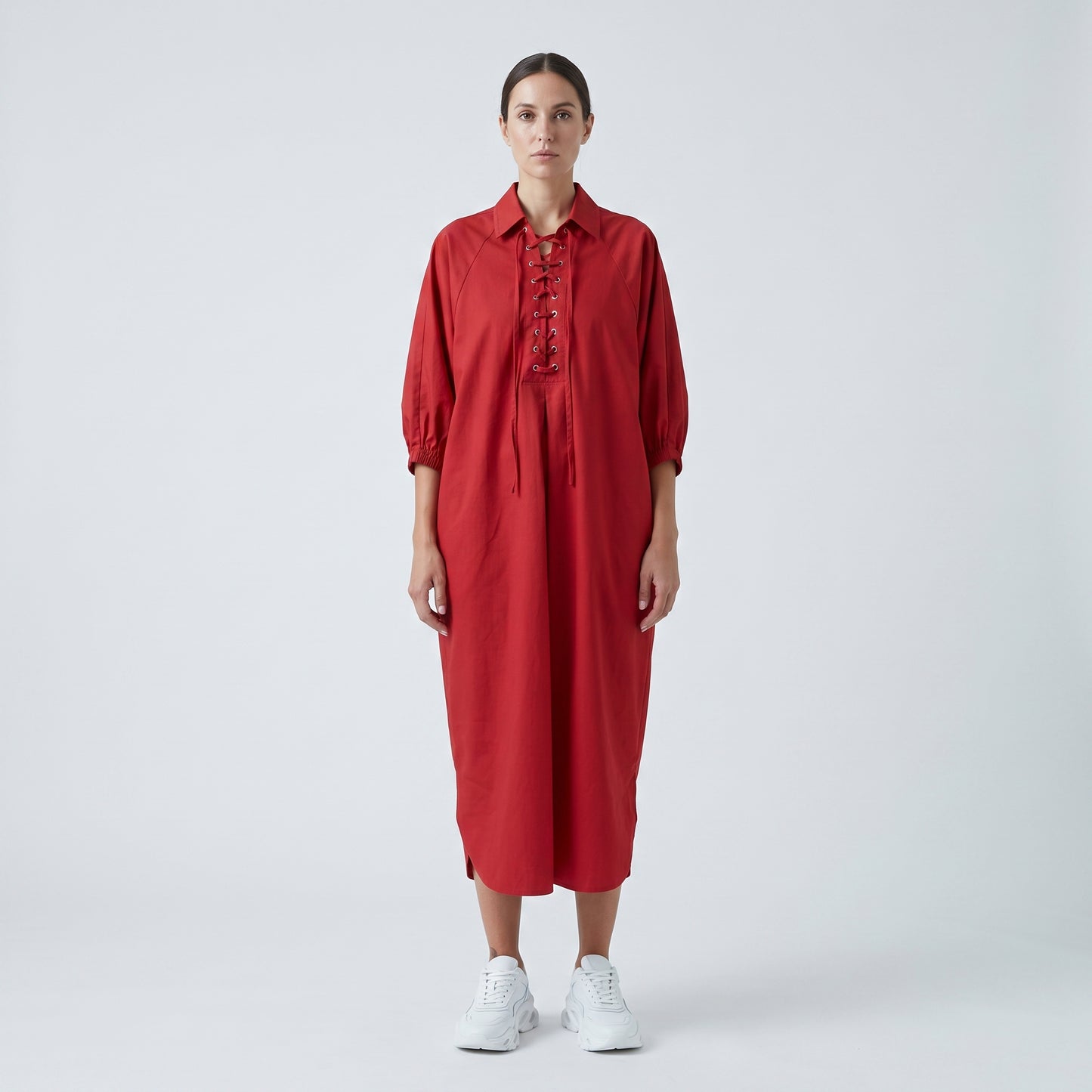 Lace-Up Cotton Poplin Dress