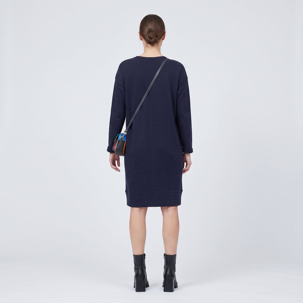 Abstract Embroidered Navy Sweatshirt Dress