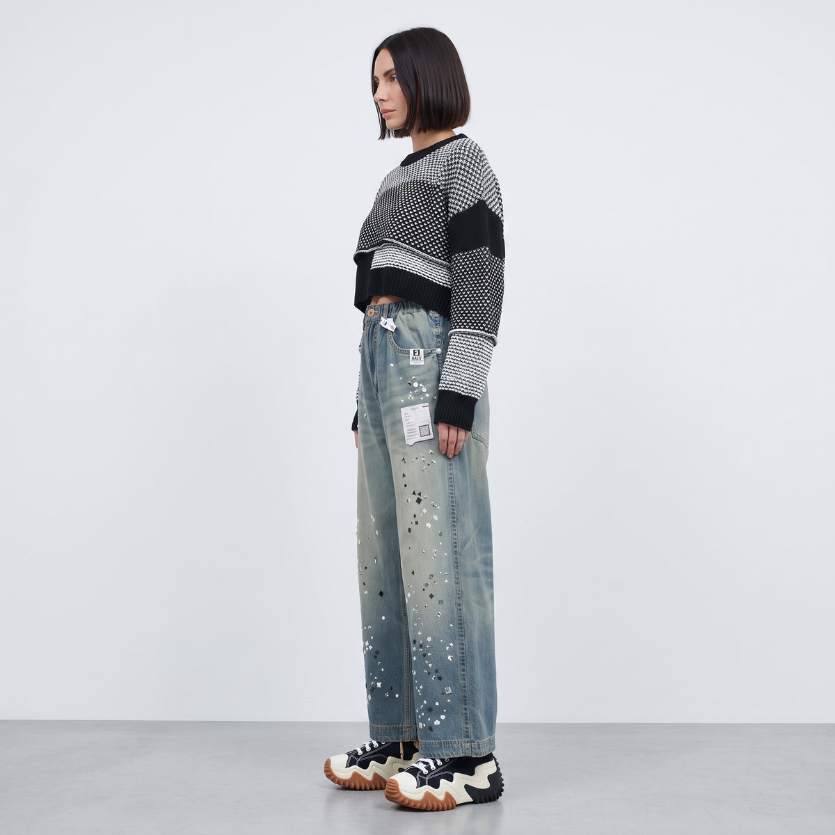Studded Embellished Wide Leg Denim