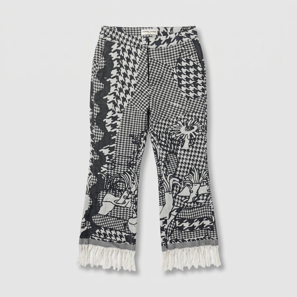 Graphic Patterned Fringed Trousers
