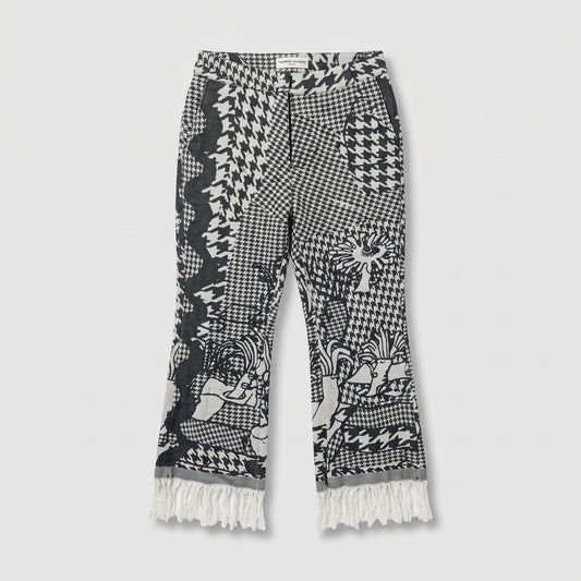 Graphic Patterned Fringed Trousers