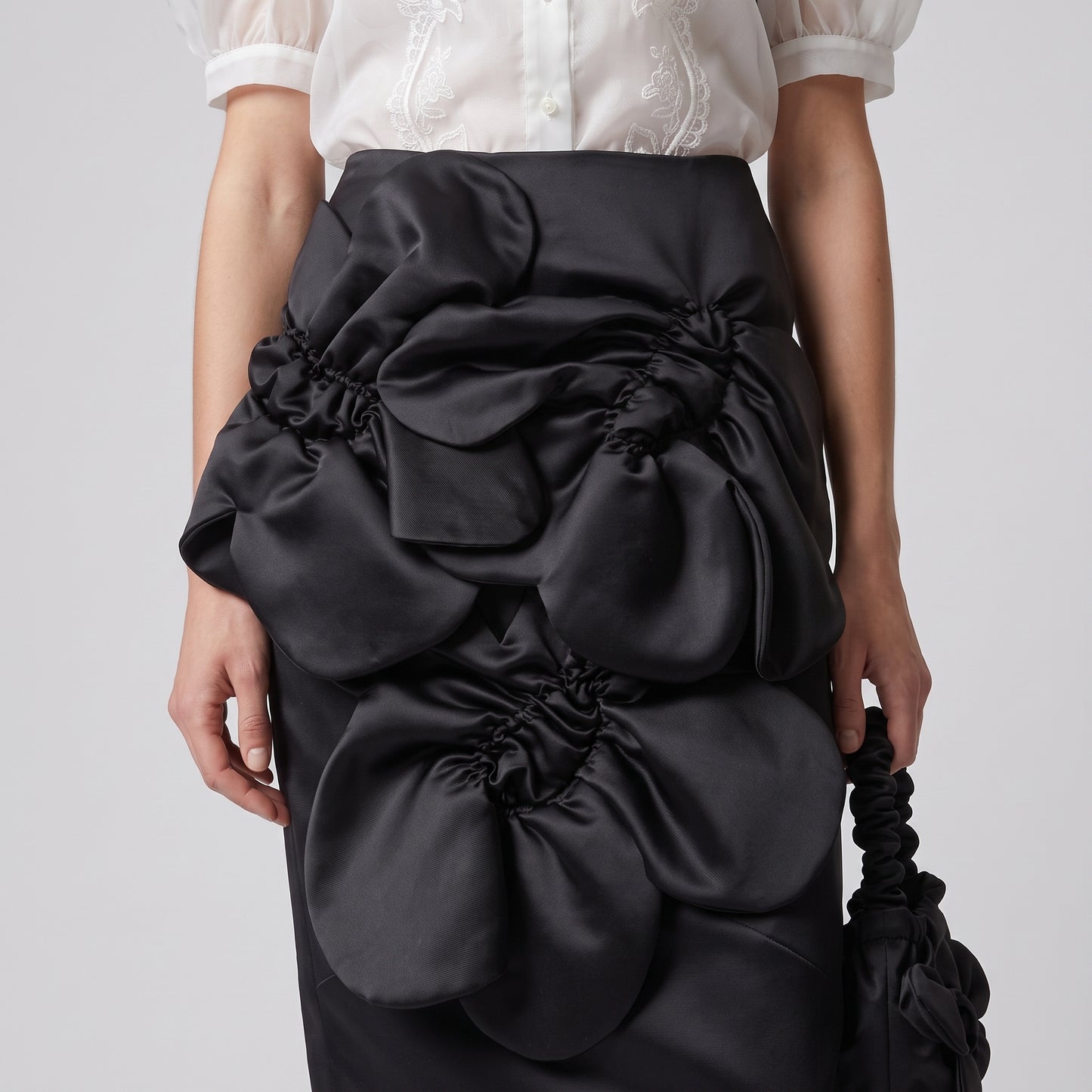 Floral Applique Black Pencil Skirt