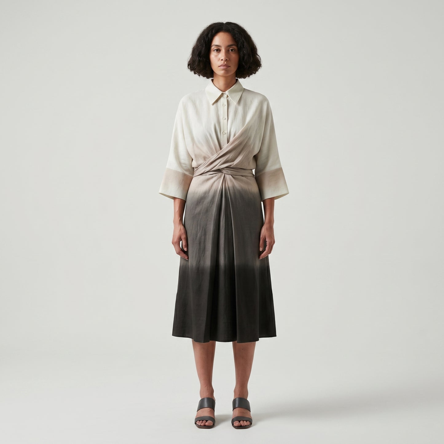 Ombre Twist Front Shirt Dress