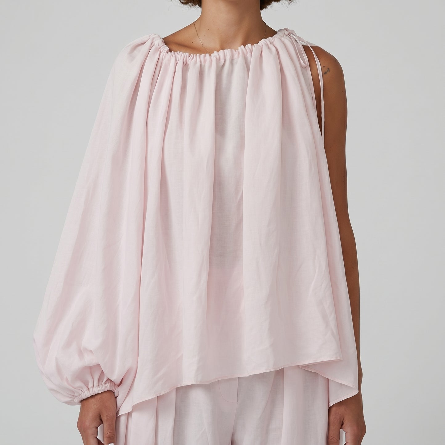 Asymmetric One Sleeve Pink Top