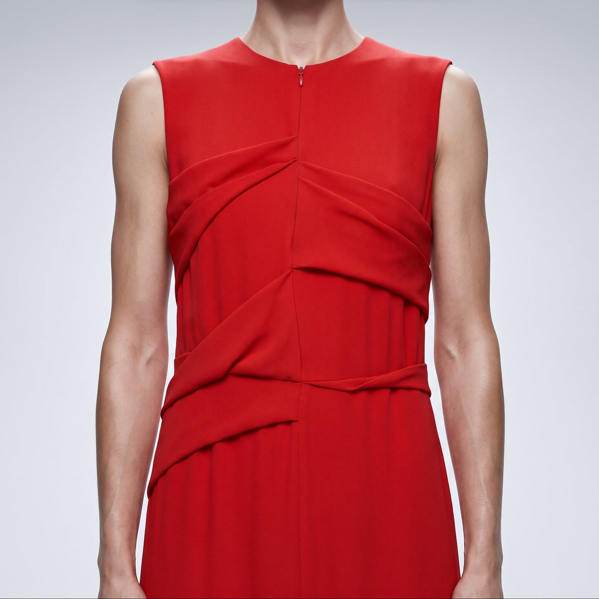 Sleeveless Draped Red Midi Dress