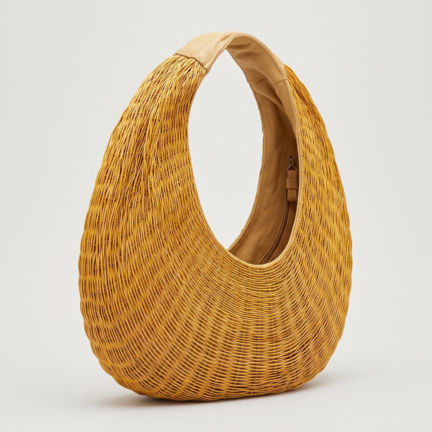 Yellow Woven Crescent Hobo Bag