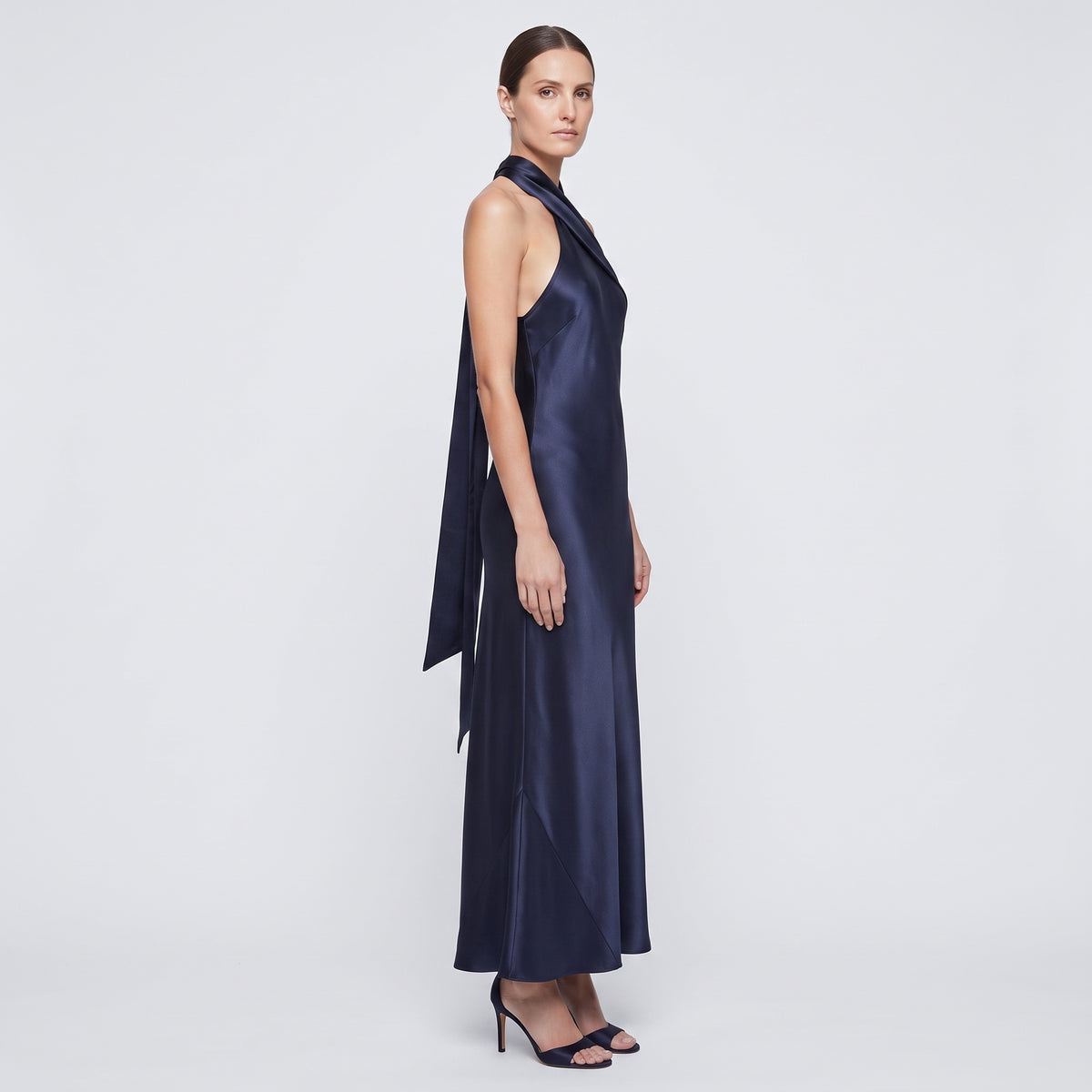 Satin Halter Neck Midi Dress