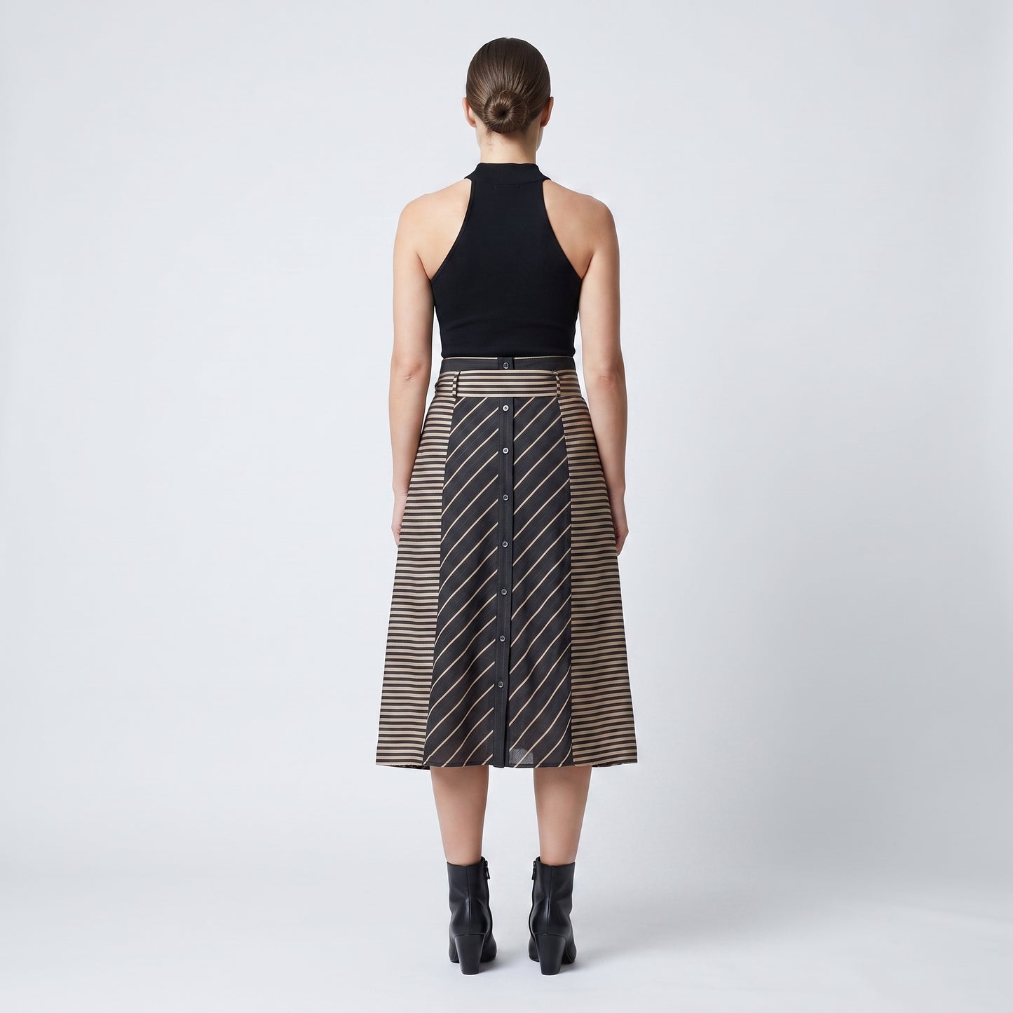 Striped Button-Down Midi Skirt