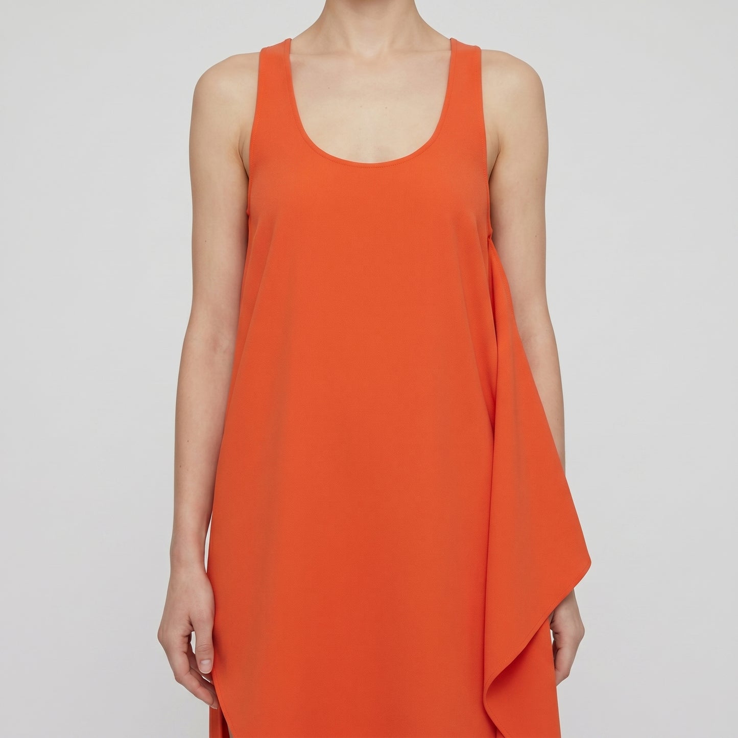 Asymmetric Draped Orange Midi Dress