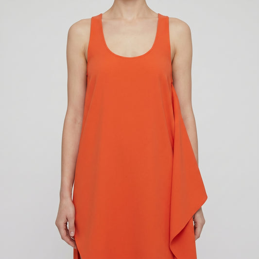 Asymmetric Draped Orange Midi Dress