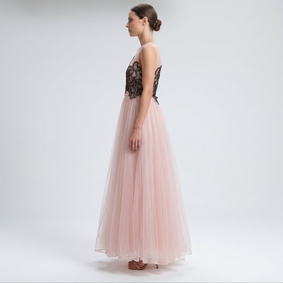 Embroidered Tulle Evening Gown