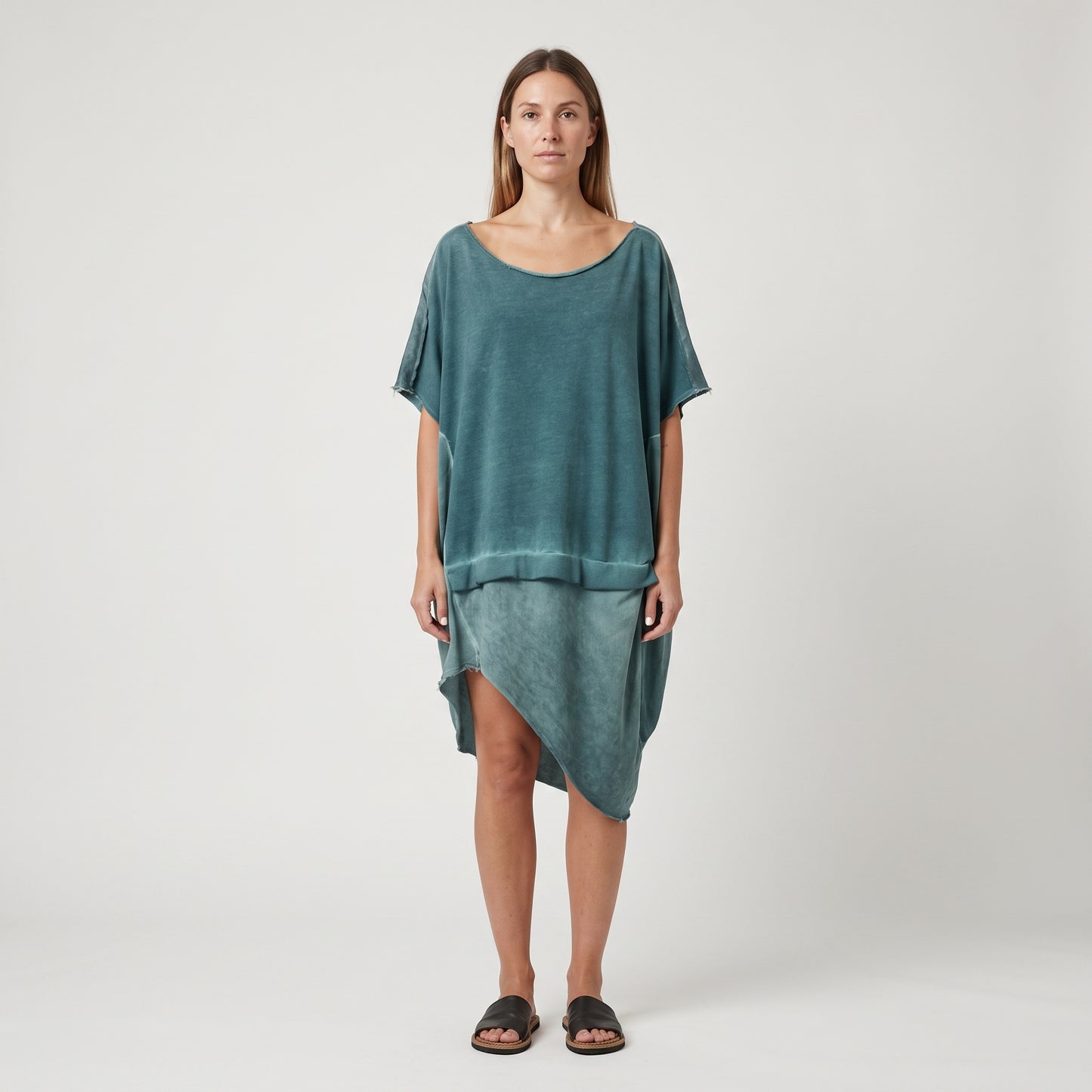 Distressed Asymmetric Teal T-Shirt