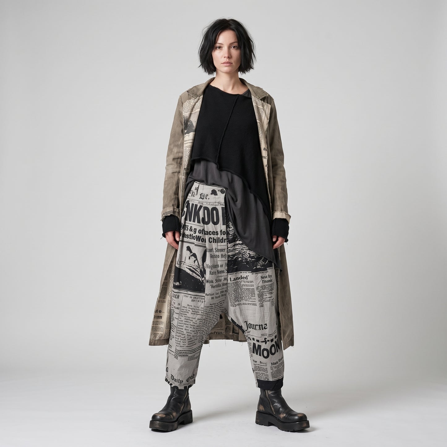 Newspaper Print Avant-Garde Trousers