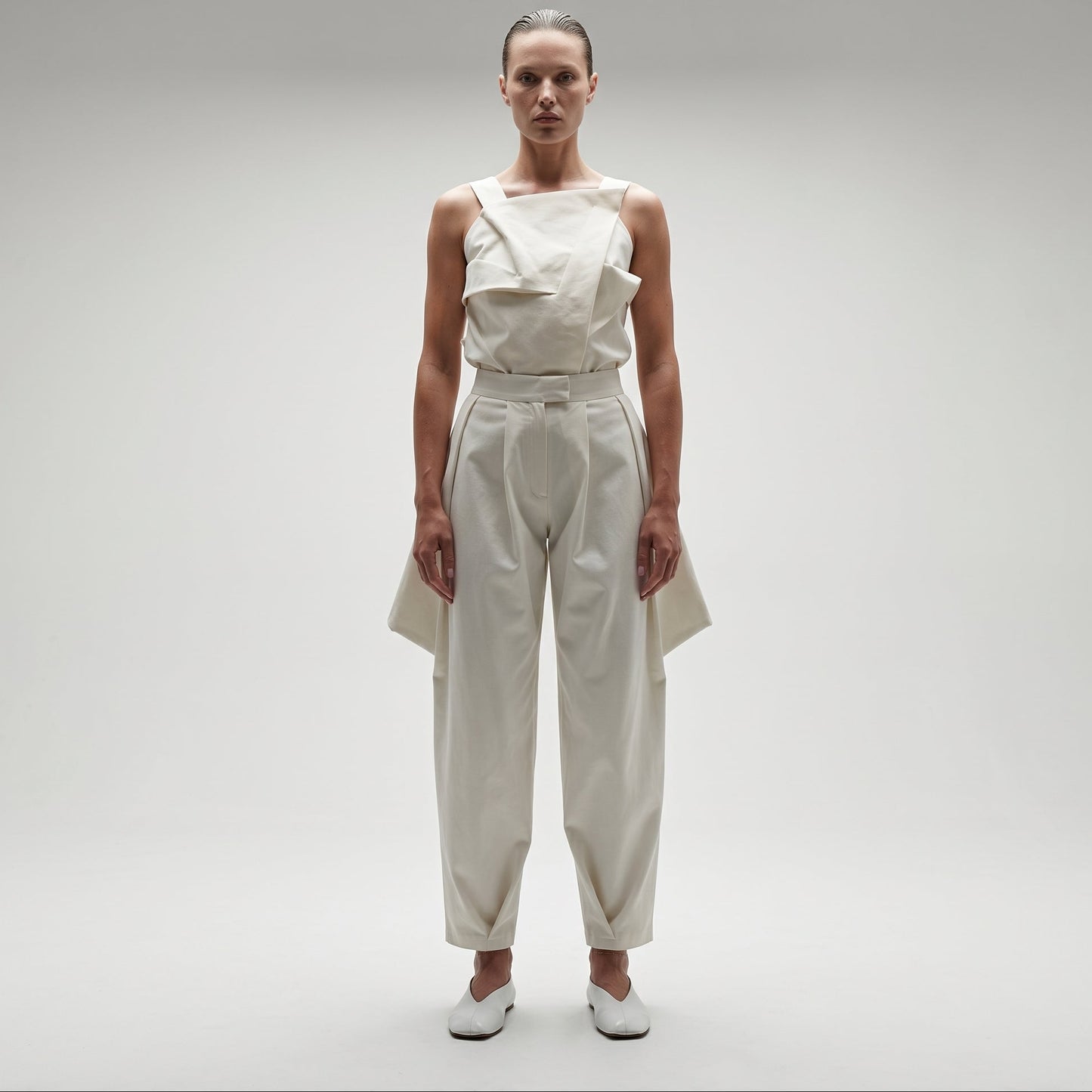 High-Waisted Structured Pleated Trousers
