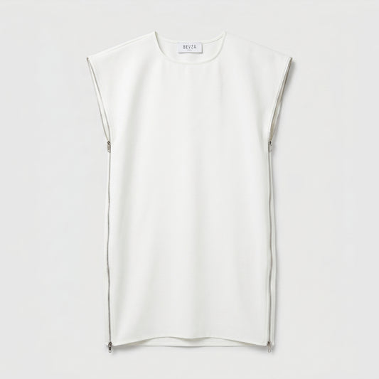 Zip-Detail Sleeveless Shift Dress