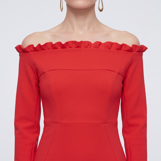 Off-Shoulder Ruffled Midi Dress