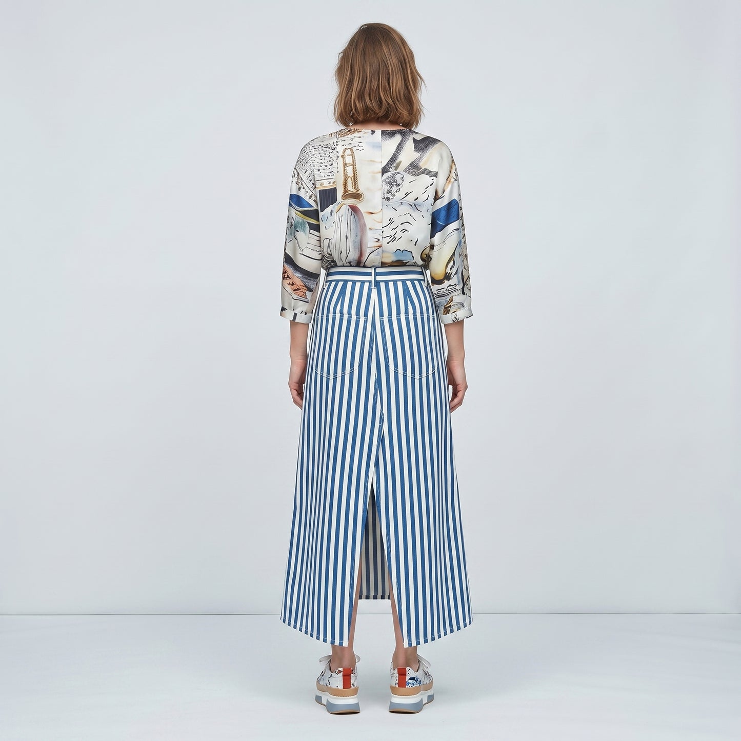 Striped High-Waisted A-Line Skirt