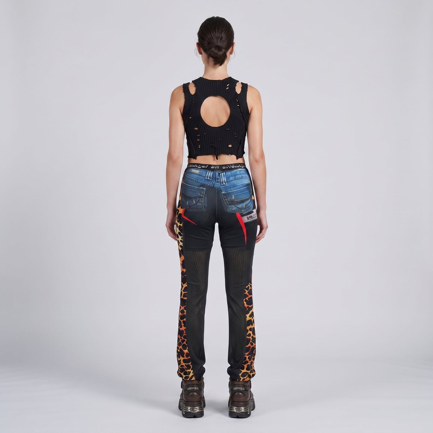 Graphic Mesh Flared Trousers