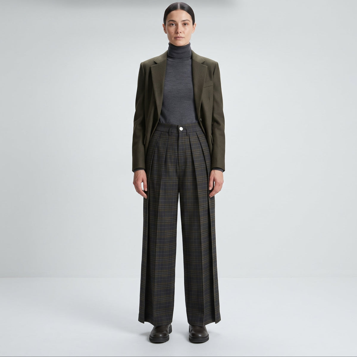 Tailored Plaid Wide-Leg Trousers