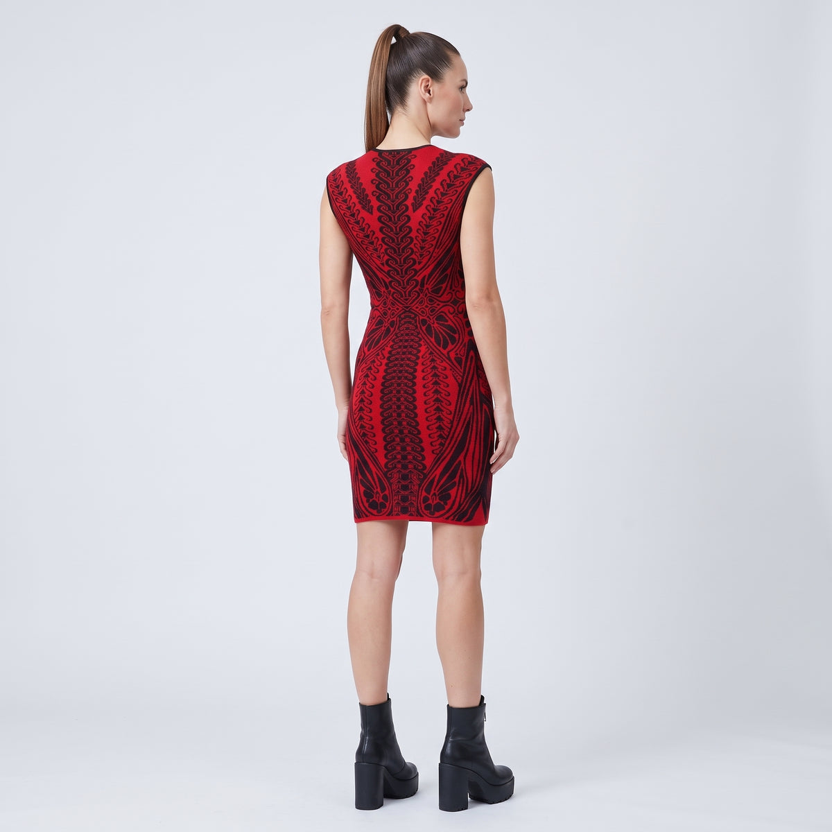 Red Black Patterned Knit Dress
