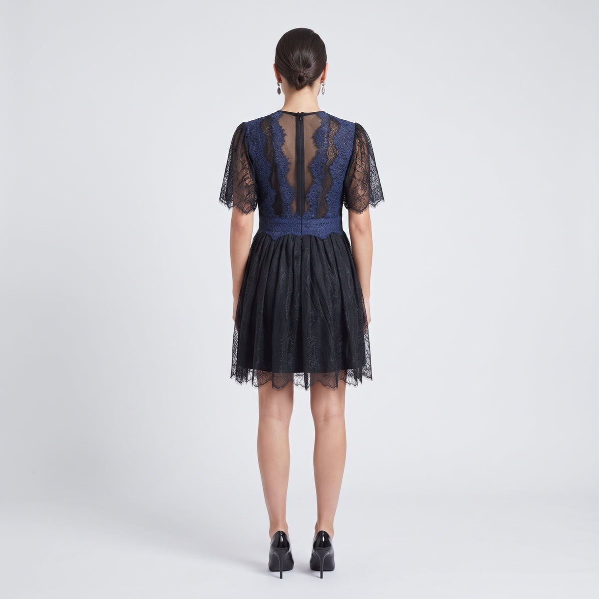 Two-Tone Embroidered Lace Mini Dress