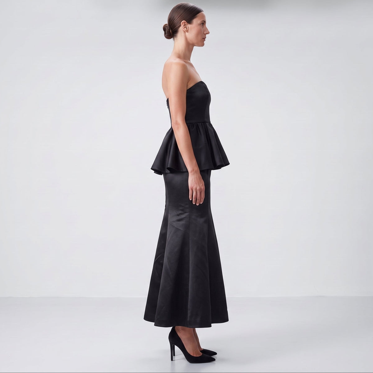 Strapless Peplum Evening Gown