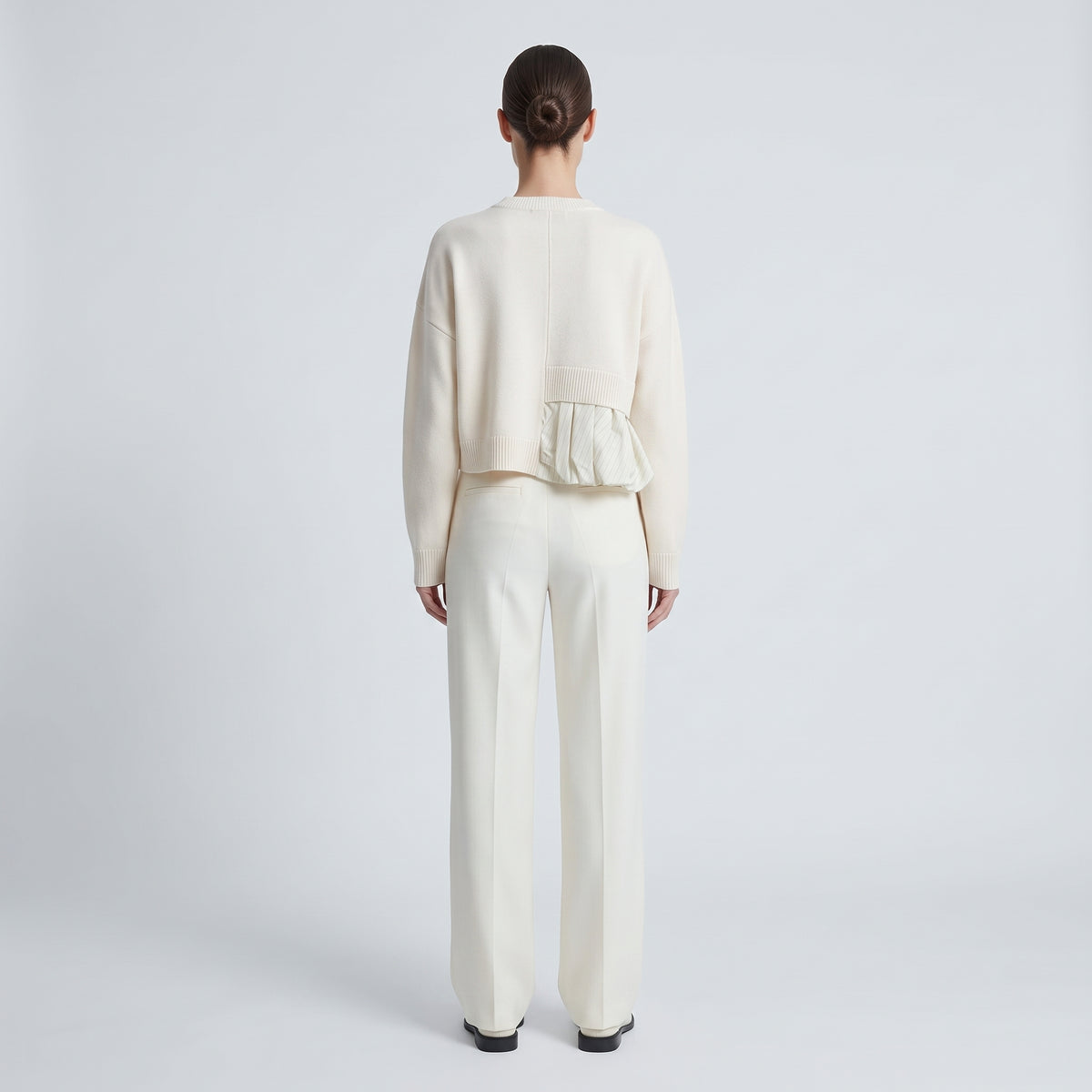 Paneled Ruffled Button-Down Cardigan