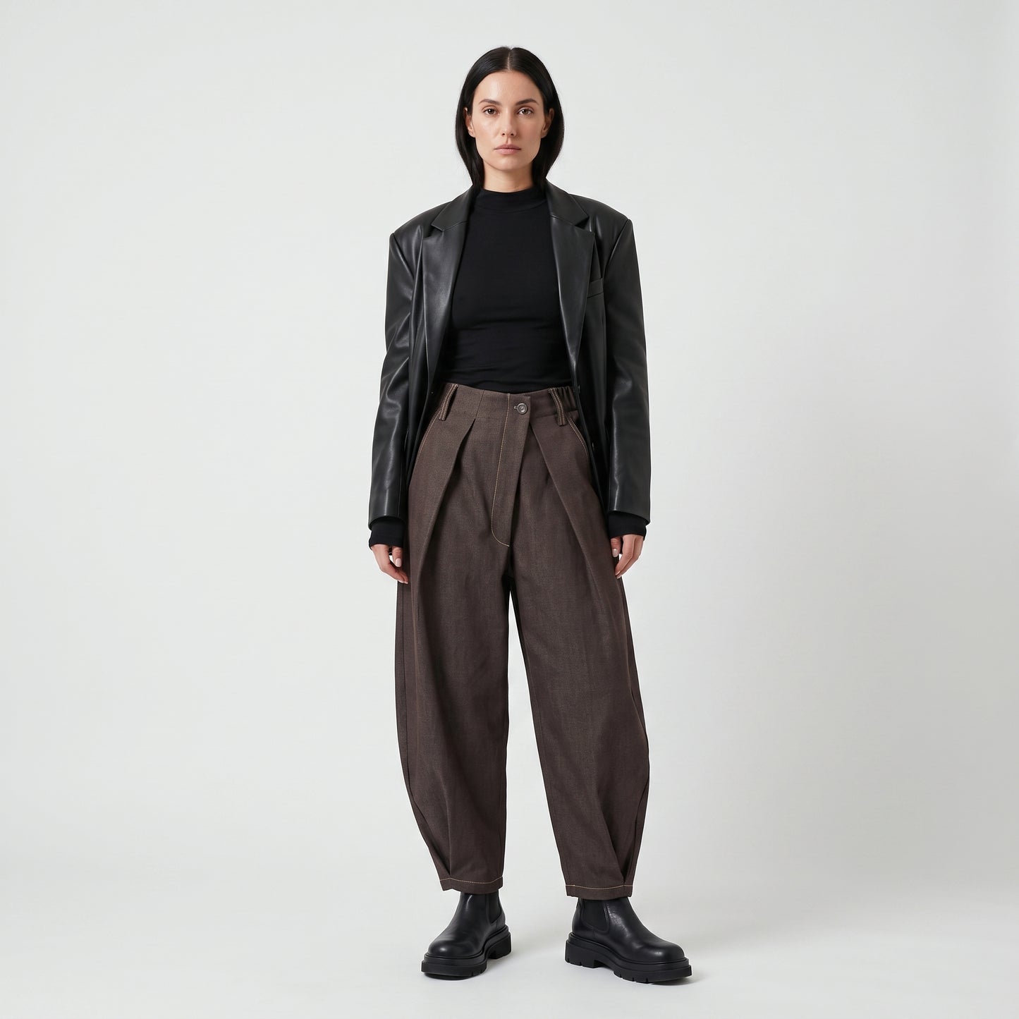 Pleated High-Waisted Wide Trousers