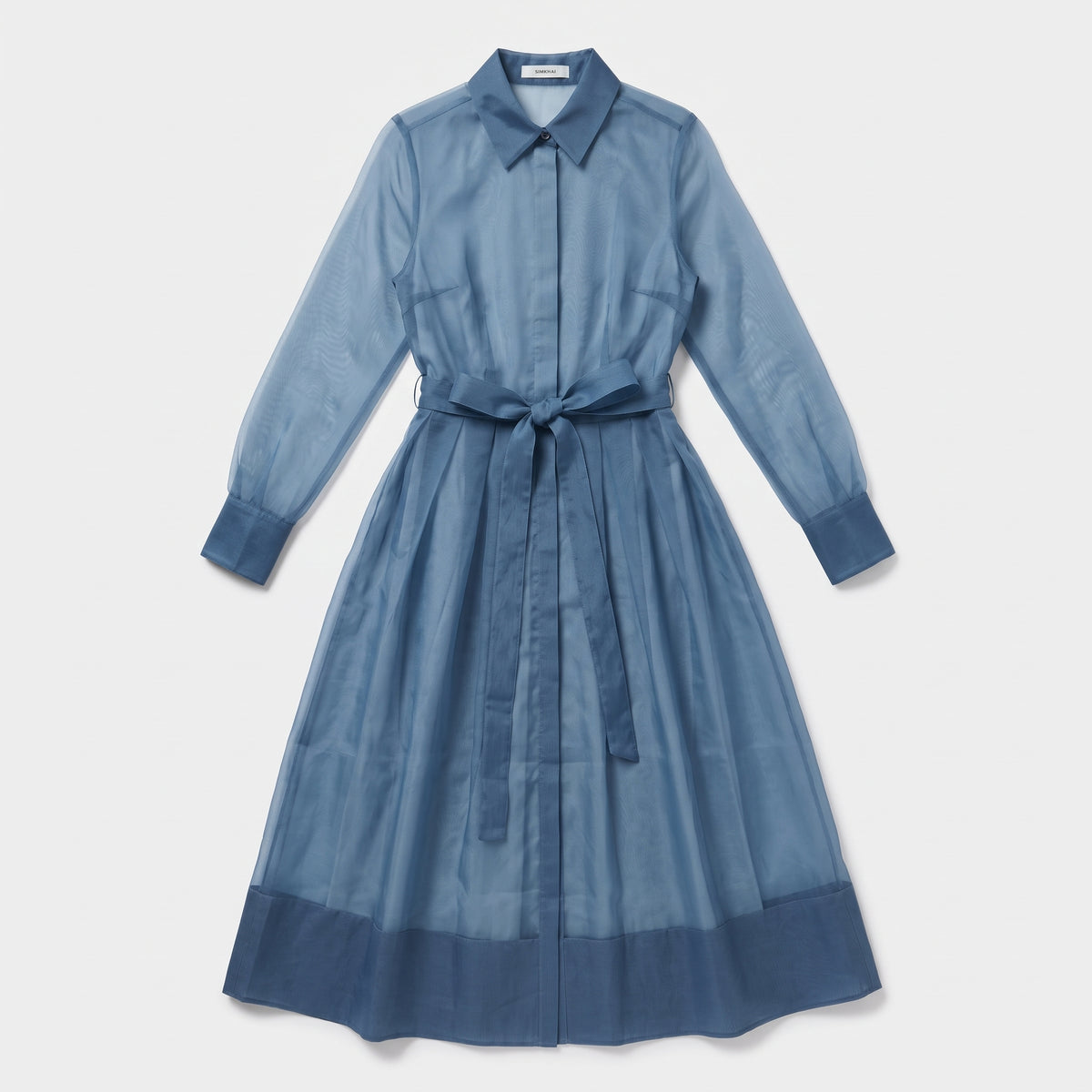 Sheer Organza Belted Midi Dress