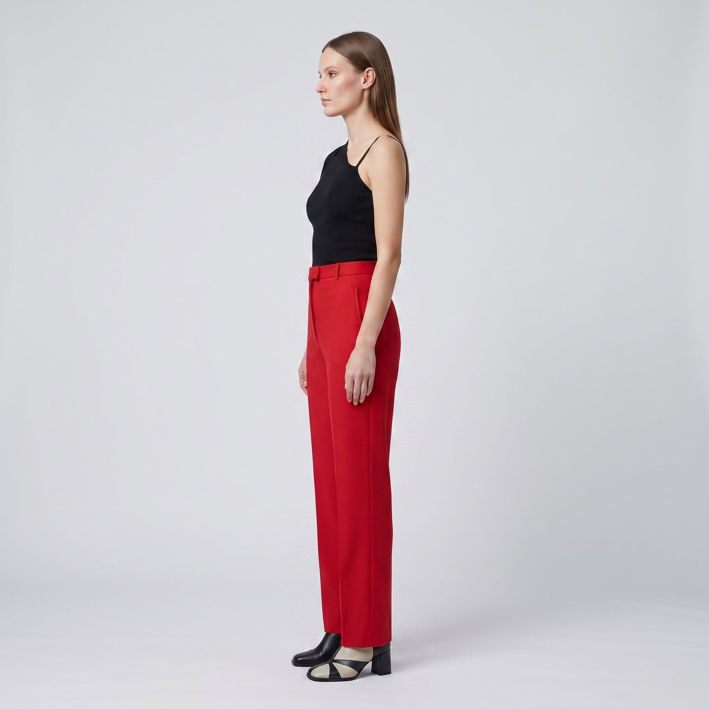 Tailored High-Waist Slim Trousers