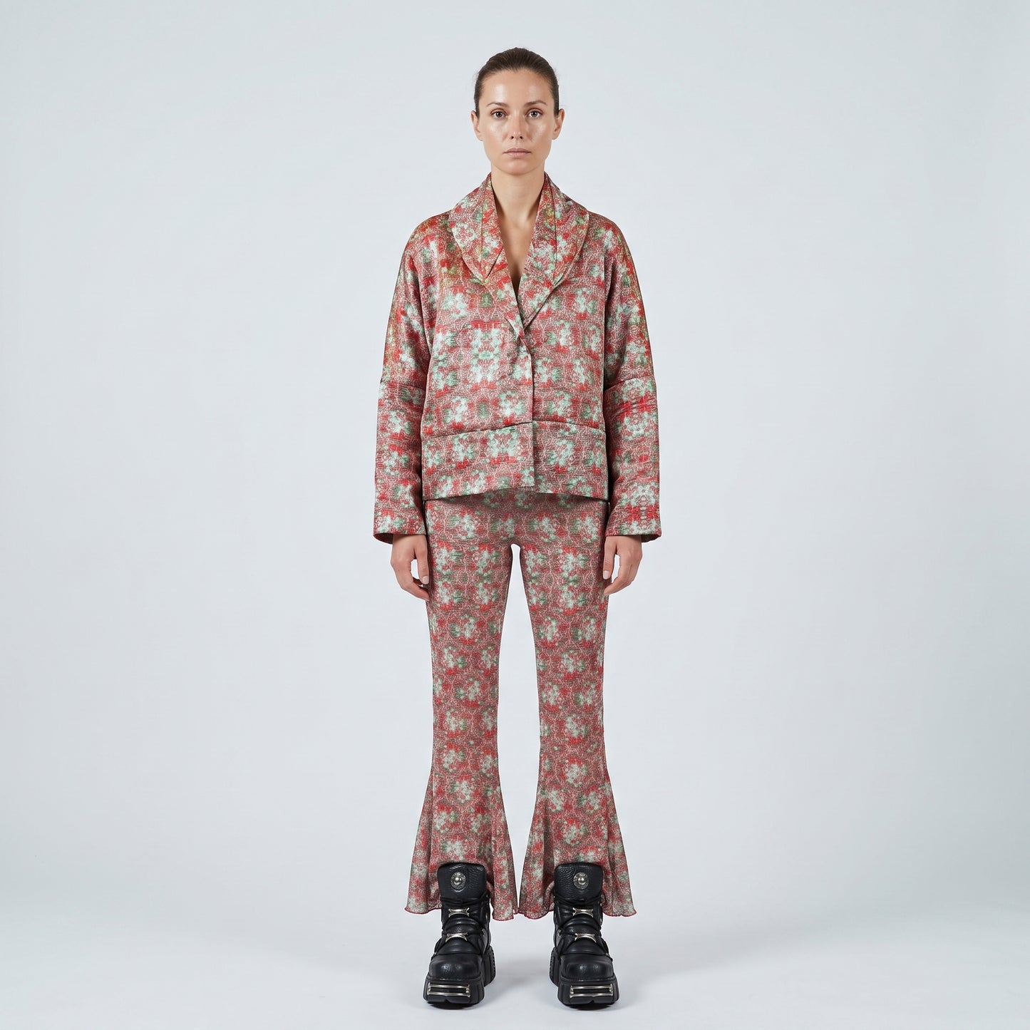 Patterned Cropped Jacquard Jacket