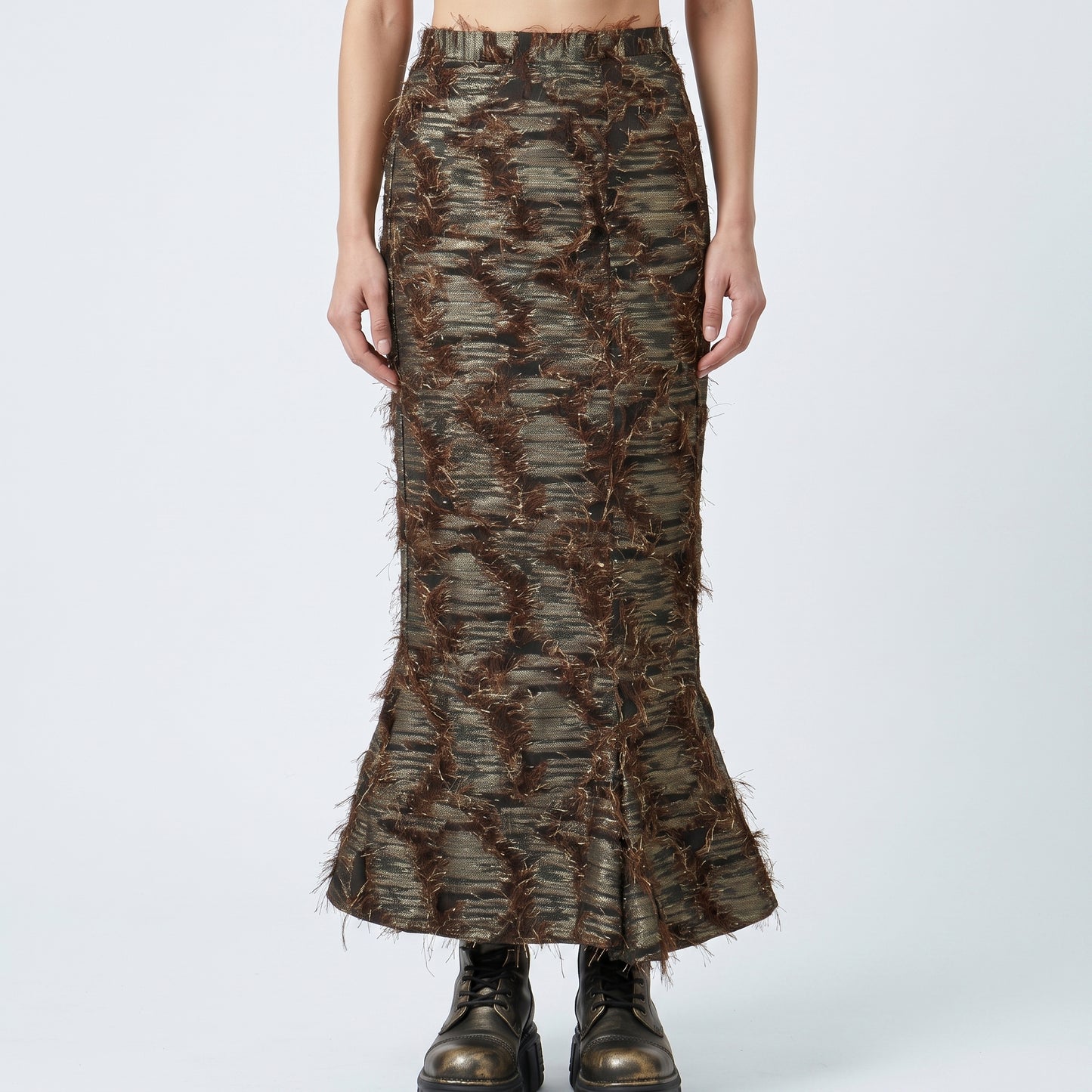 Textured Fringe Mermaid Midi Skirt