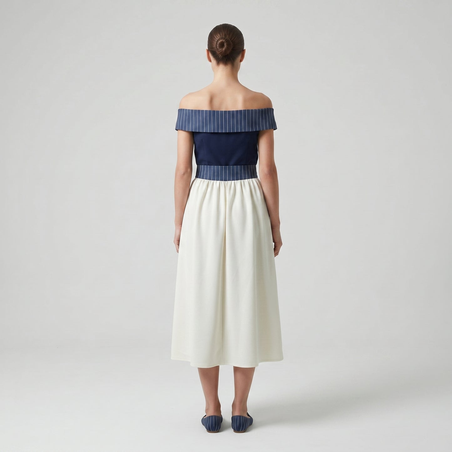 Striped Waist Buttoned Midi Skirt
