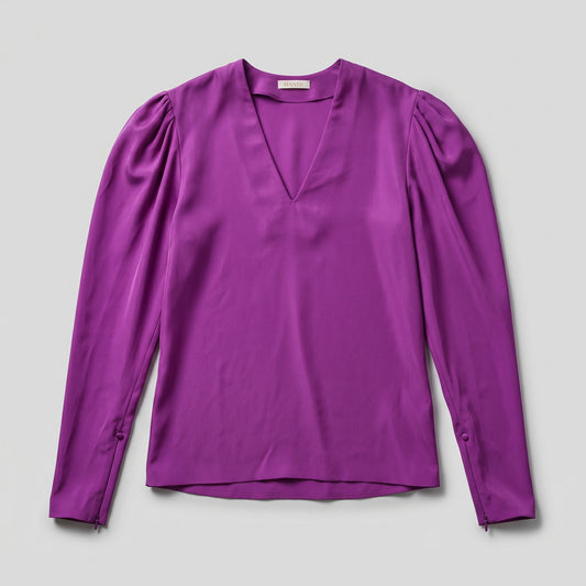 V-Neck Purple Silk Blouse