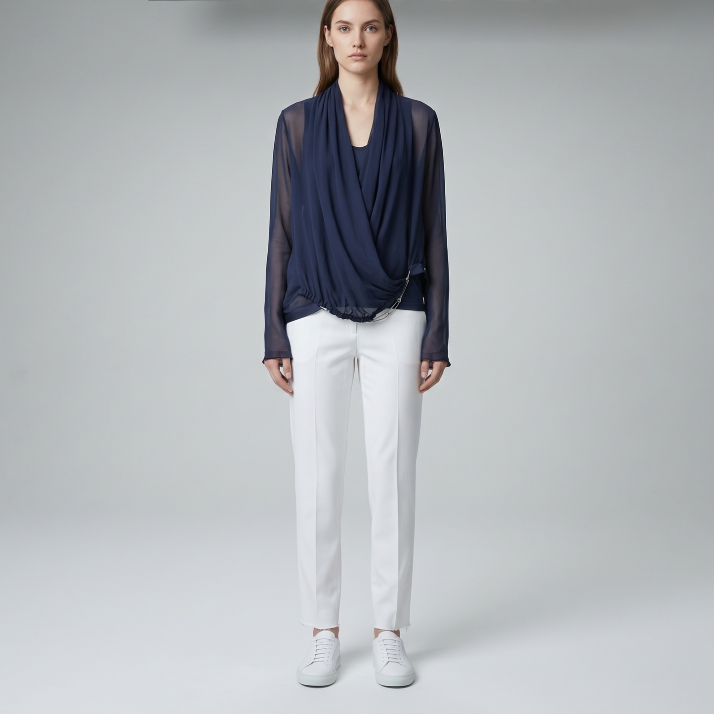 Draped Sheer Navy Layered Top