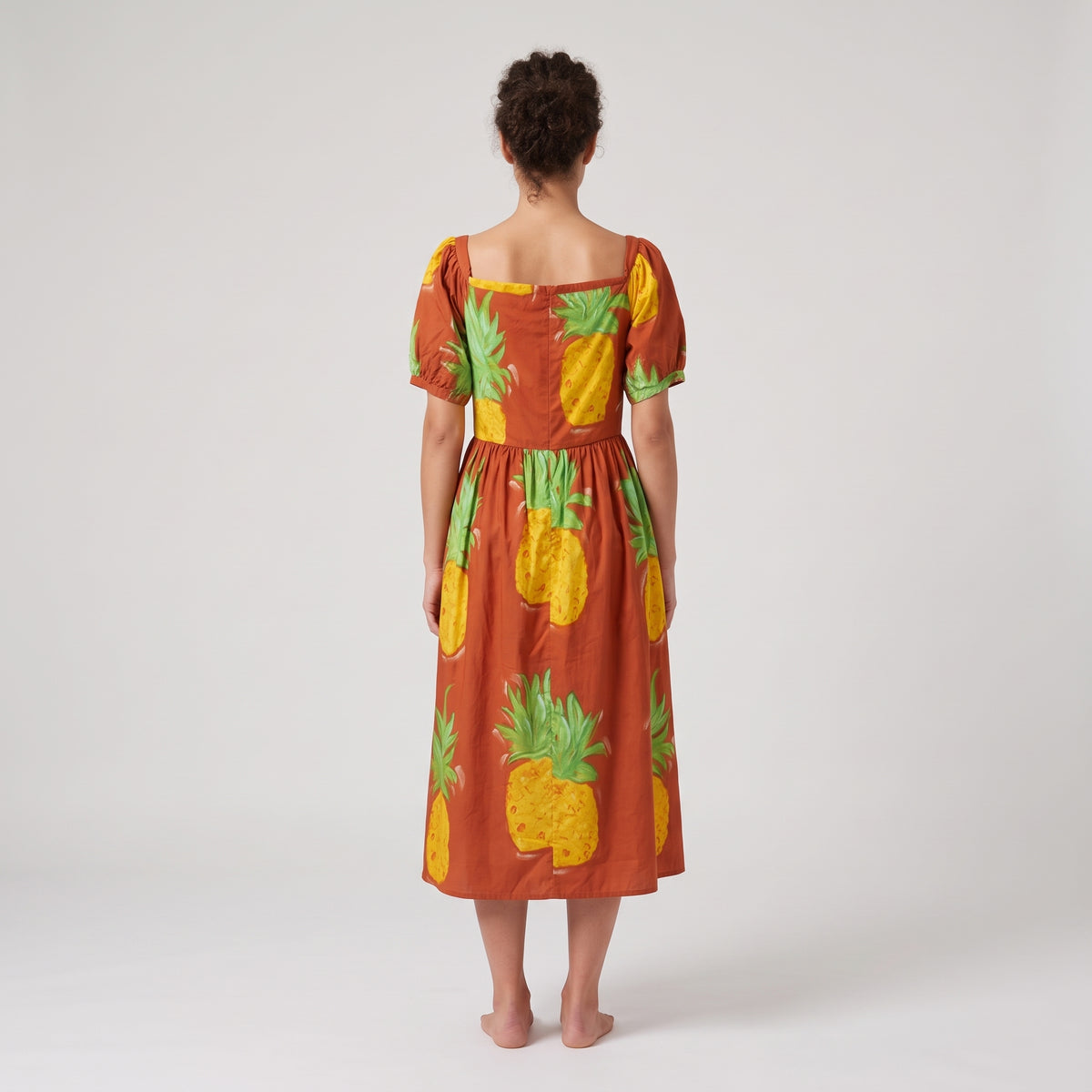 Pineapple Print Square Neck Dress