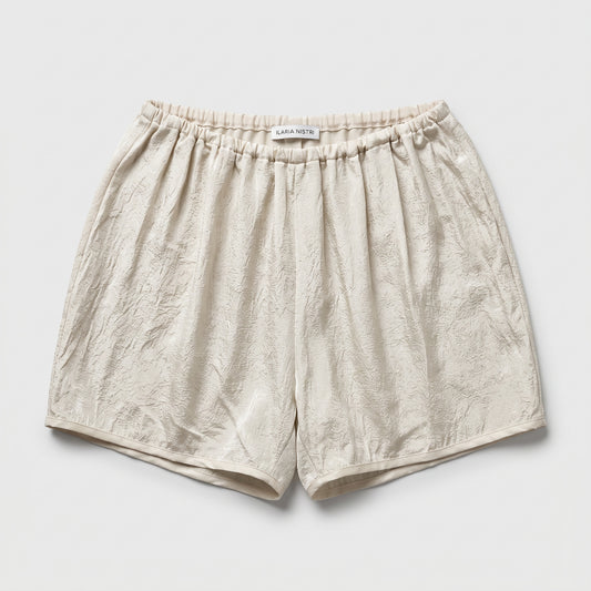 Textured Elastic Waist Silk Shorts
