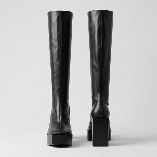 Sleek Leather Platform Knee Boots