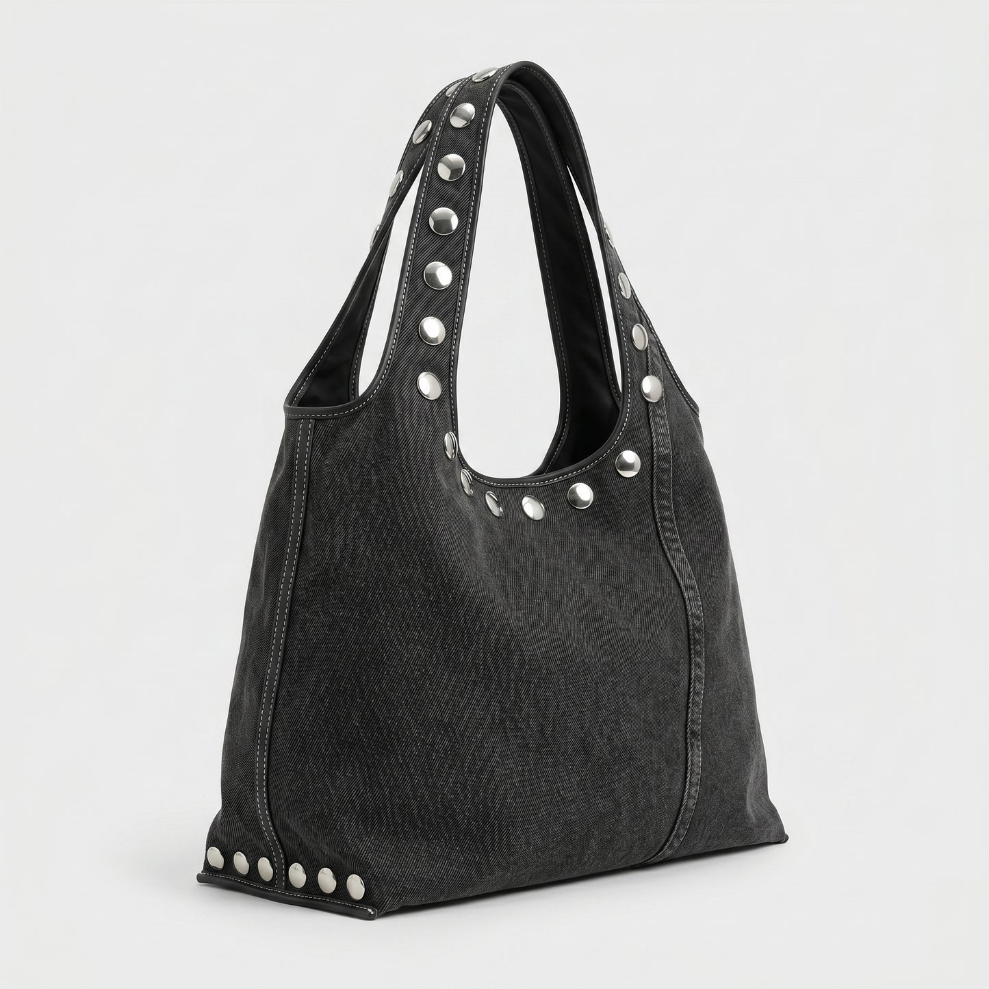 Studded Denim Shoulder Bag