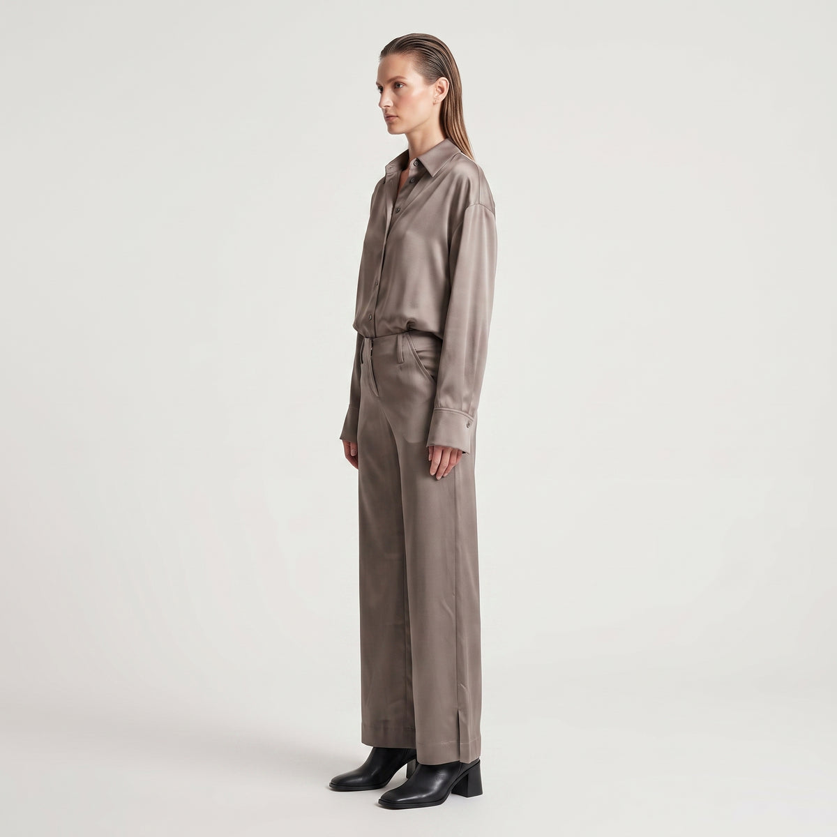 Satin High-Waisted Wide-Leg Trousers
