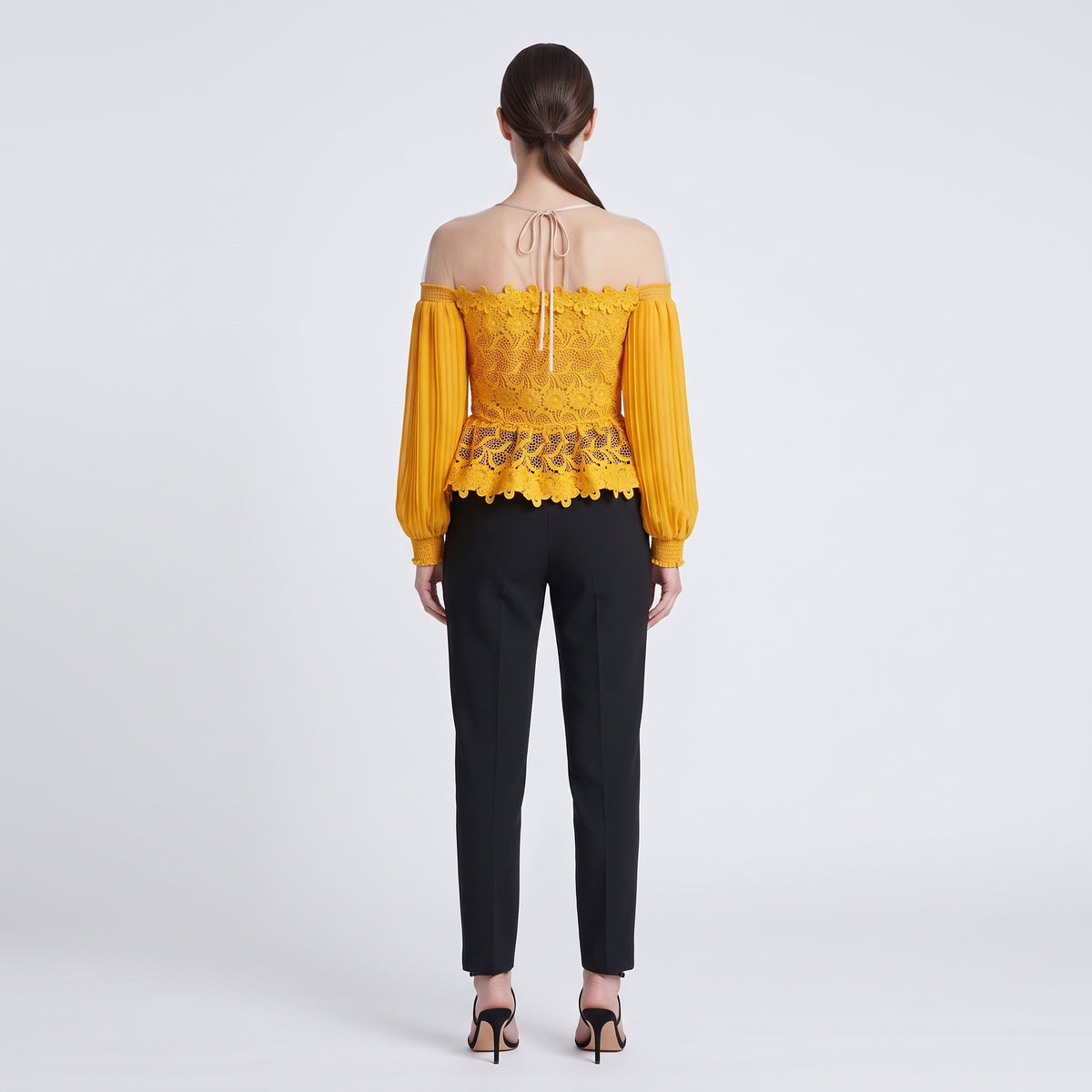 Floral Lace Pleated Sleeve Blouse