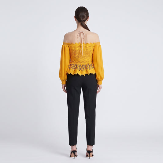 Floral Lace Pleated Sleeve Blouse