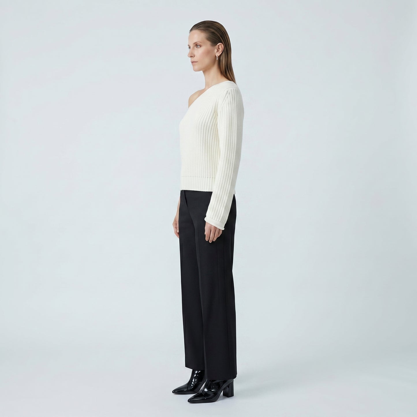 One-Shoulder Ribbed Knit Sweater